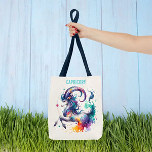 Capricorn Tote Bag Black Cotton Handles Zodiac Print - Dipaliz - Bags