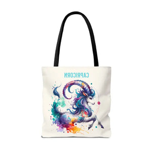 Capricorn Tote Bag Black Cotton Handles Zodiac Print - Dipaliz - Bags