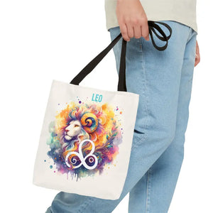 Bags - Leo Zodiac Tote Bag Black Cotton Handles Bold Style - Dipaliz