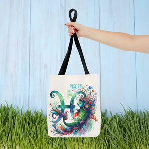 Pisces Zodiac Aop Tote Bag Bold Statement Style - Dipaliz - 13’’ × / Black - Bags