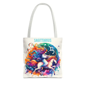 Sagittarius Zodiac Tote Bag Black Cotton Handles - Dipaliz - 13’’ × / White - Bags
