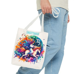 Sagittarius Zodiac Tote Bag Black Cotton Handles - Dipaliz - Bags