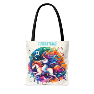 Sagittarius Zodiac Tote Bag Black Cotton Handles - Dipaliz - Bags