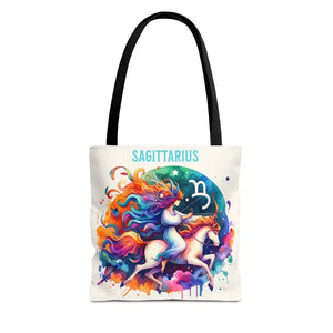 Sagittarius Zodiac Tote Bag Black Cotton Handles - Dipaliz - Bags