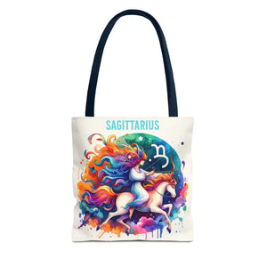 Sagittarius Zodiac Tote Bag Black Cotton Handles - Dipaliz - 13’’ × / Navy - Bags