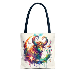 Taurus Zodiac Tote Bag - Black Cotton Handles - Dipaliz - Bags
