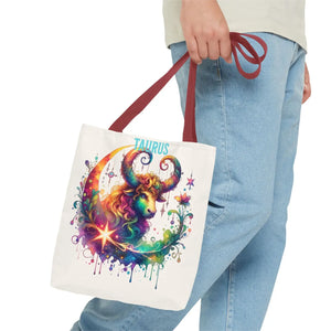 Taurus Zodiac Tote Bag - Black Cotton Handles - Dipaliz - Bags