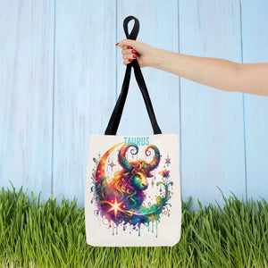 Taurus Zodiac Tote Bag Black Cotton Handles Bold Style Dipaliz - 13’’ × / Bags