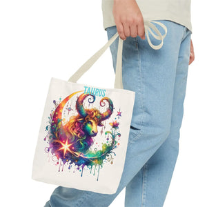Taurus Zodiac Tote Bag - Black Cotton Handles - Dipaliz - Bags