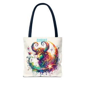 Taurus Zodiac Tote Bag - Black Cotton Handles - Dipaliz - Bags