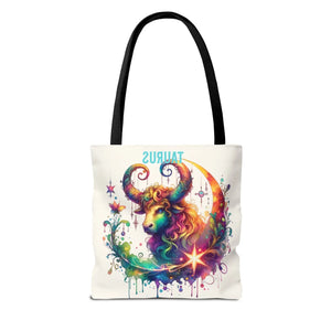 Taurus Zodiac Tote Bag - Black Cotton Handles - Dipaliz - Bags