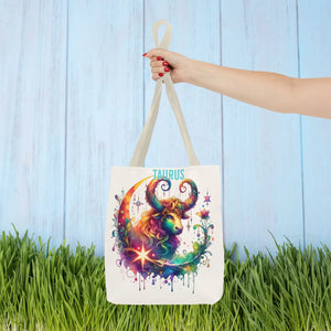 Taurus Zodiac Tote Bag - Black Cotton Handles - Dipaliz - Bags