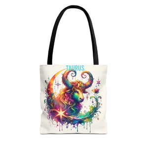 Taurus Zodiac Tote Bag - Black Cotton Handles - Dipaliz - Bags