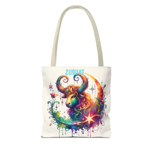 Taurus Zodiac Tote Bag - Black Cotton Handles - Dipaliz - Bags