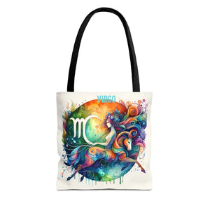 Virgo Zodiac Tote Bag Black Cotton Handles Bold Style - Dipaliz - Bags