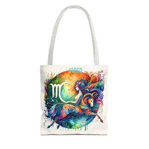 Virgo Zodiac Tote Bag Black Cotton Handles Bold Style - Dipaliz - 13’’ × / White - Bags