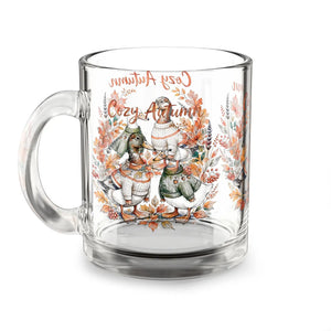 Clear glass coffee cup by DipaliZ with a wrap-around autumn duck design