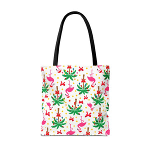 Tote Bag — Tropical Flamingo Palm Print Beach Tote