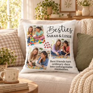 Besties Personalized Photo Pillow — Custom Names & Quote