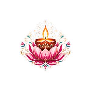 Lotus diya kiss-cut vinyl decal for diwali - home decor decals