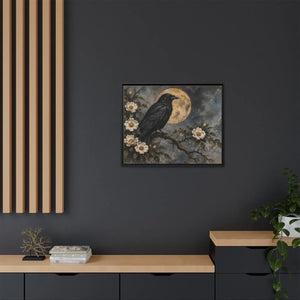 Framed canvas wall art – gothic raven and moon floral painting - printable