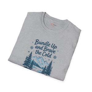 Bundle Up and Brave the Cold T-Shirt — Winter Mountain Pine Graphic Tee