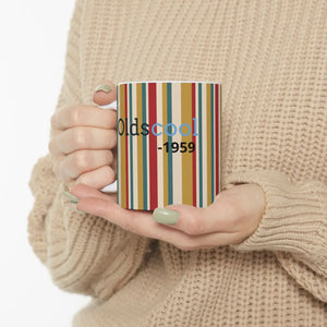 Retro Striped Ceramic Mug — Vintage Rainbow Vertical Lines