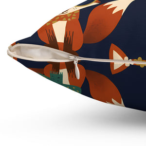 Whimsical Fox Pattern Throw Pillow — Cute Woodland Decorative Cushion
