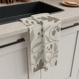 DipaliZ neutral oak leaf microfiber tea towel in beige, cream and taupe