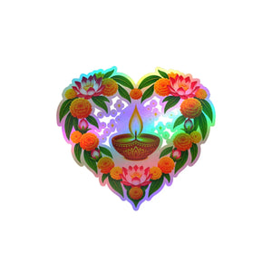 Heart-shaped diya and marigold floral vinyl decal - home decor decals