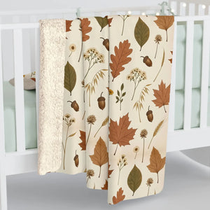 Maple leaves and seedheads printed on a cream DipaliZ sherpa throw