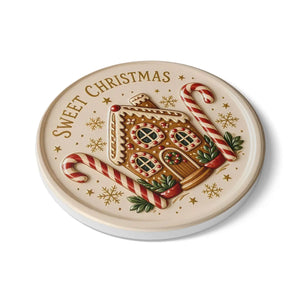 Christmas Gingerbread Coaster - "Sweet Christmas" Ceramic Holiday Drink Coaster