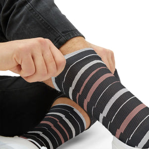 Striped Sublimation Socks — Black, Gray & Rose Crew Socks