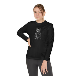 Japanese Samurai Cat Tattoo, Kawaii Ninja Cat, Youth Long Sleeve Competitor Tee