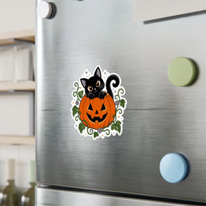Halloween black cat pumpkin kiss-cut vinyl decal - home decor decals