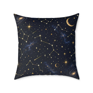 Celestial Constellation Square Pillow — Starry Night Moon & Constellations Throw Pillow