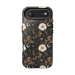 Mystic Night Floral Phone Case — Moon, Moths & Mushroom Pattern Tough Case