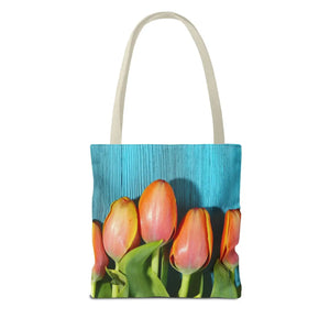 Tulips on blue tote bag - bags