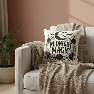 Midnight Magic faux linen pillow by DipaliZ with a gothic moon and bats