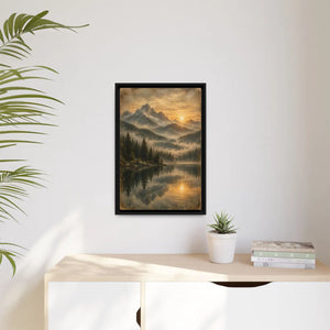 Framed canvas mountain lake sunset landscape wall art - printable