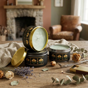 Lotus flower pattern tin candle - candles