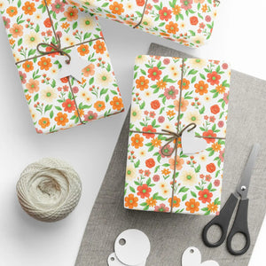 Floral watercolor wrapping paper roll, orange & peach garden gift wrap