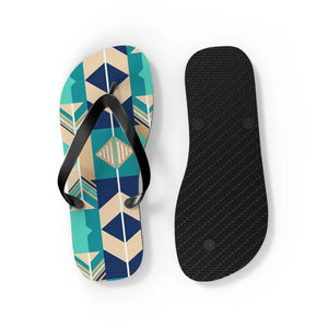 Geometric teal and navy flip flops - slippers