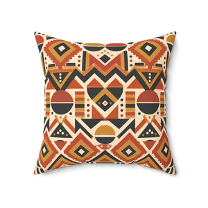 Geometric Afrohemian Tribal Throw Pillow — Rust & Mustard Aztec Pattern