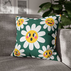 Emotive Daisy Throw Pillowcase — Cute Emoji Flower Decorative Pillow Cover