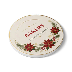 Personalized Poinsettia Ceramic Coaster — "BAKERS" Our Christmas 2026 Holiday Drink Mat