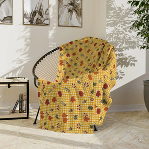 Autumn Plaid Throw Blanket — Cozy Yellow Fall Leaves Microfiber Blanket