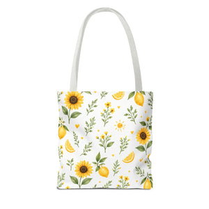 Sunflower & Lemon Pattern Tote Bag — Floral Summer Market Tote