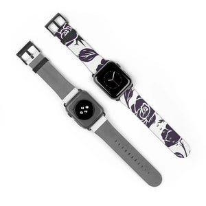 Floral rose silicone watch band, black & white pattern for apple - bands