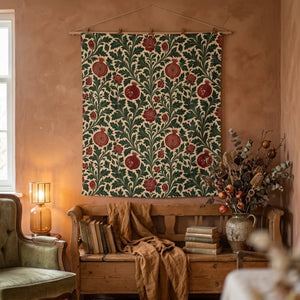 Botanical pomegranate wall tapestry, vintage floral vine home decor - decorative tapestries